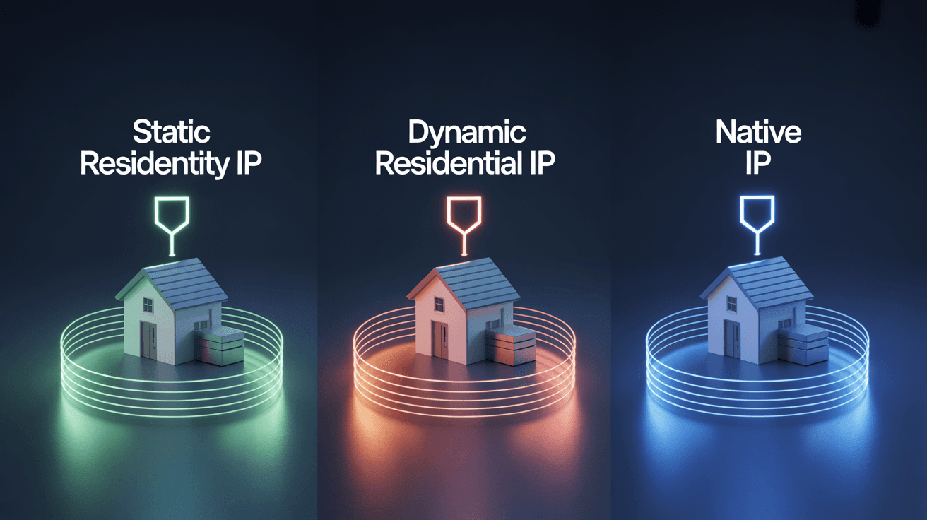 静态住宅 IP、动态住宅 IP、原生 IP 怎么选(2026):别把这些词混着买