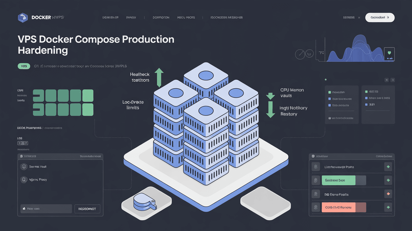 VPS Docker Compose 生产环境怎么配(2026):healthcheck、资源限制、日志、密钥、回滚清单